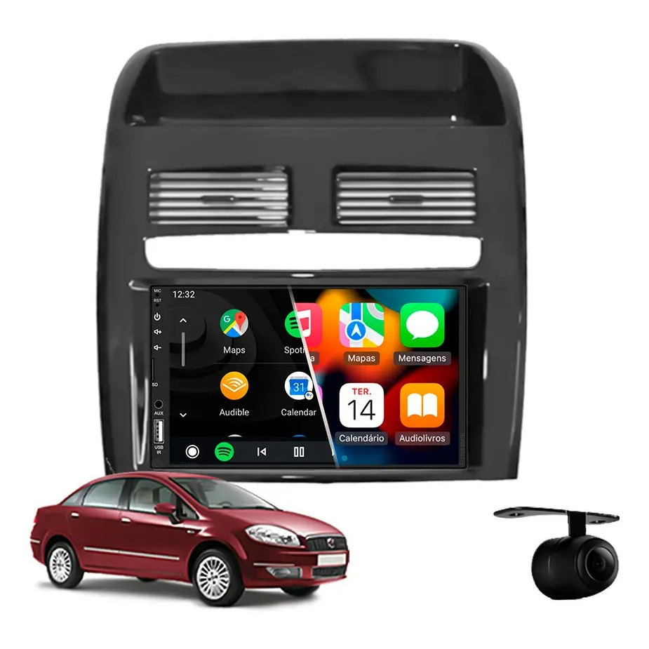 Central Multimídia Carplay Fiat Linea Cinza 2008 À 2014
