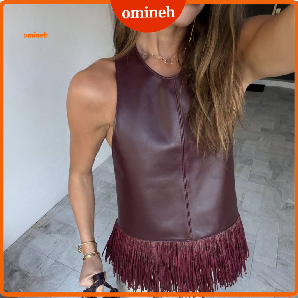 Valentine Day Top Outfit Women Women’s Fringe Faux Leather Halter Backless Tassel Crop Sexy Clubwear Rave Party Outfit