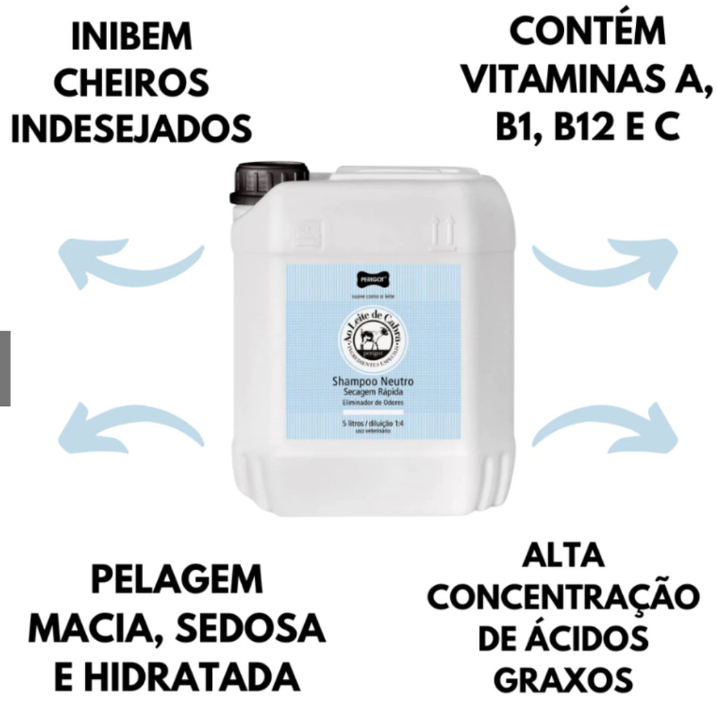 Shampoo Pet Neutro Leite de Cabra Perigot 5L Secagem Rápida