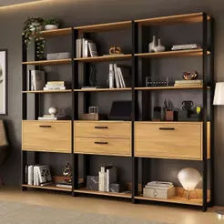 Estante de Escritório Modulada Texas MP6060 2 Portas 2 Gavetas MDF-MDP Preto-madeirado Multimóveis