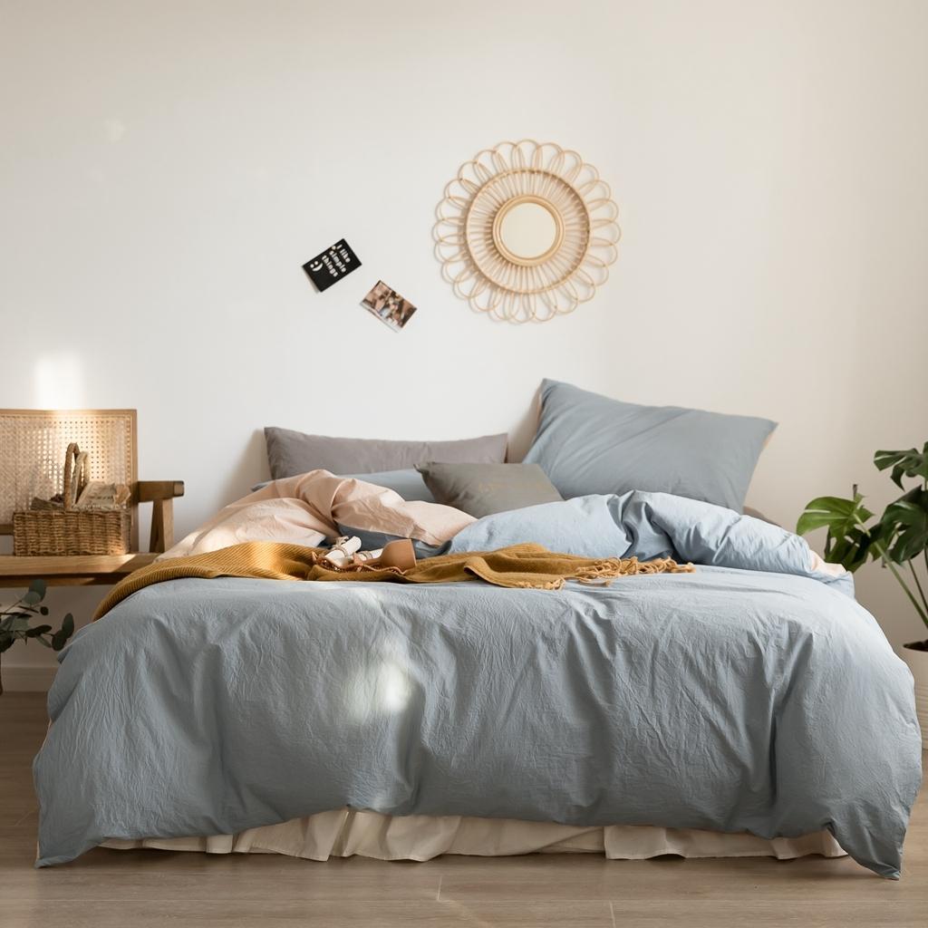 Muji 40s algodão lavado conjunto de quatro peças engrossado ponto duplo cor sólida algodão puro algodão Super macio genu