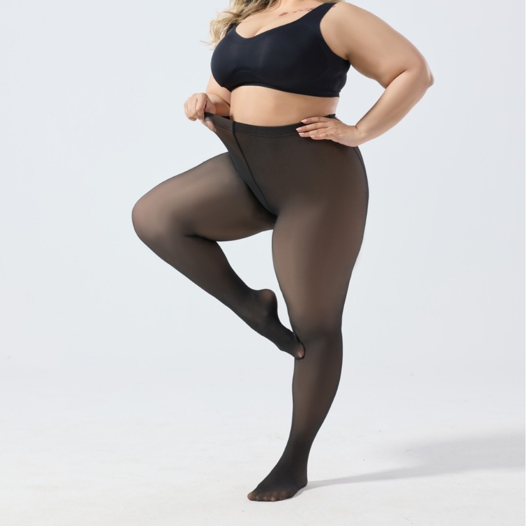 Cross-Border plus Size translúcido Leggings exterior usar calças translúcidas mais veludo feminino translúcido macacão p