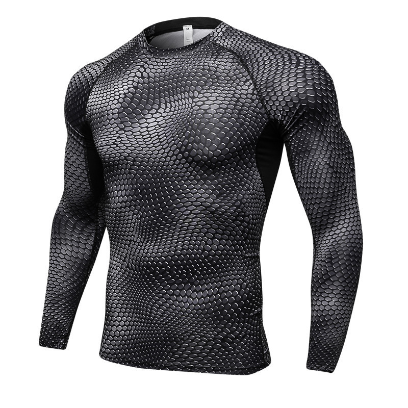 Novo masculino 3D tridimensional impresso Yuerlian Fitness correndo treinamento de manga comprida apertado