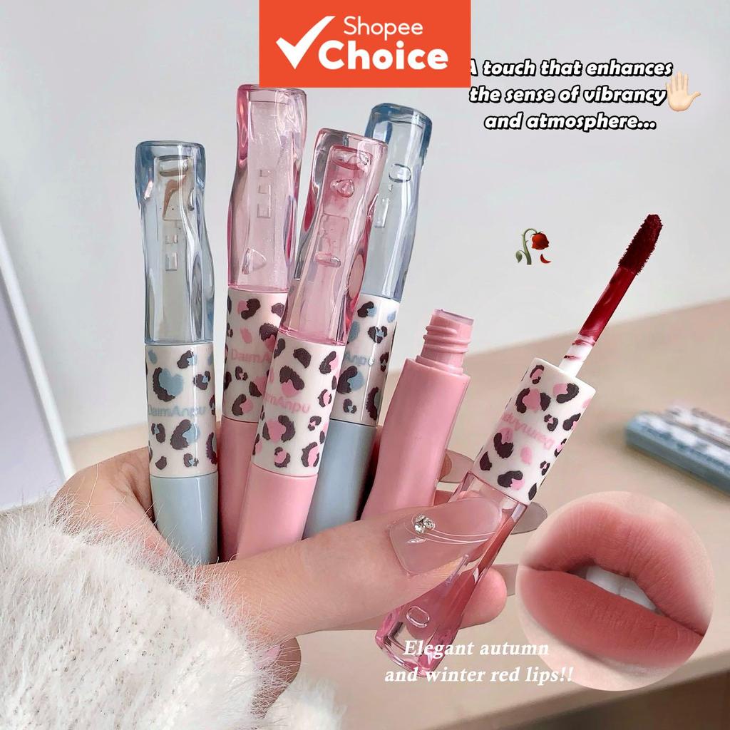 DAIMANPU Classic Leopardo Clássico Dupla Ponta Brilho Labial Fosco Batom Lama Labial Brilho Água Acabamento Espelhado