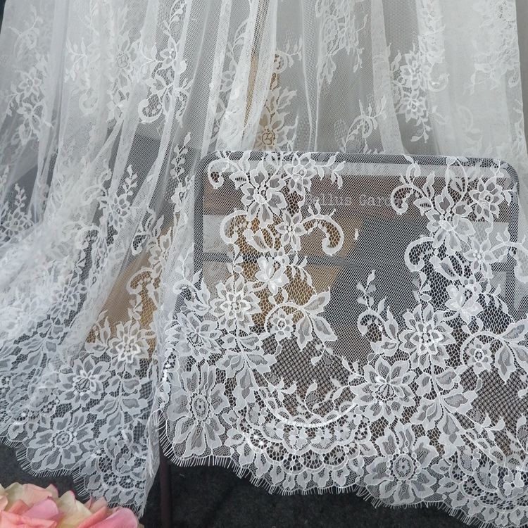 3m preço largo 1.5m tridimensional Jacquard preto branco cílios tecido de renda vestido de casamento pano de renda trans