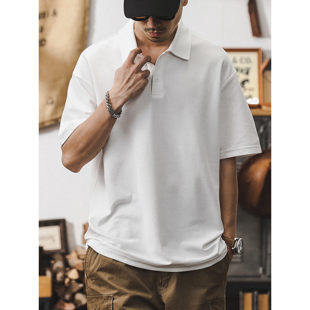 American Street Wear camisa POLO branca masculina manga curta 2026 novo estilo All-Match simples camiseta verão masculin
