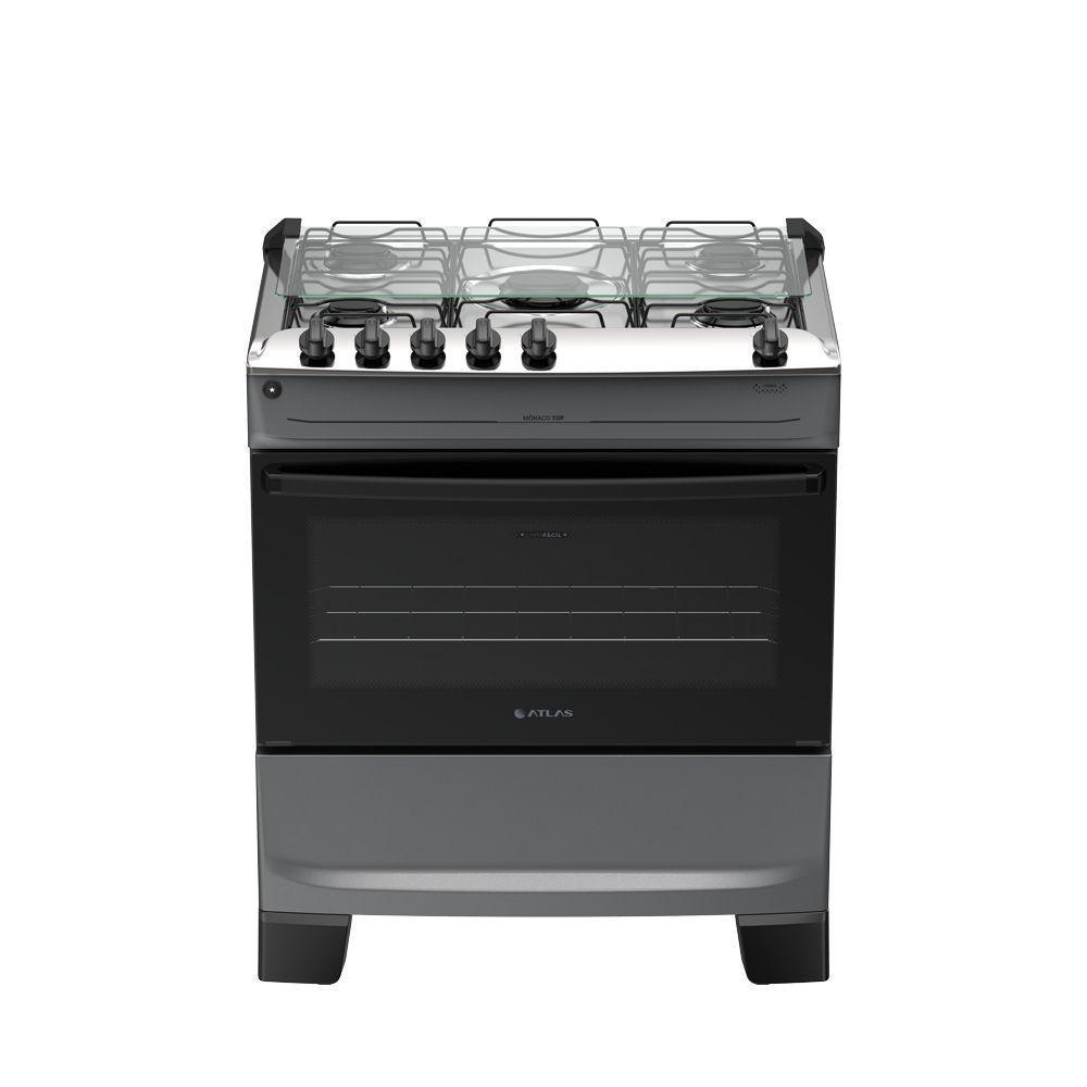 Fogão 5 Bocas Atlas Mônaco Top Automático Mesa Inox Titanium Bivolt