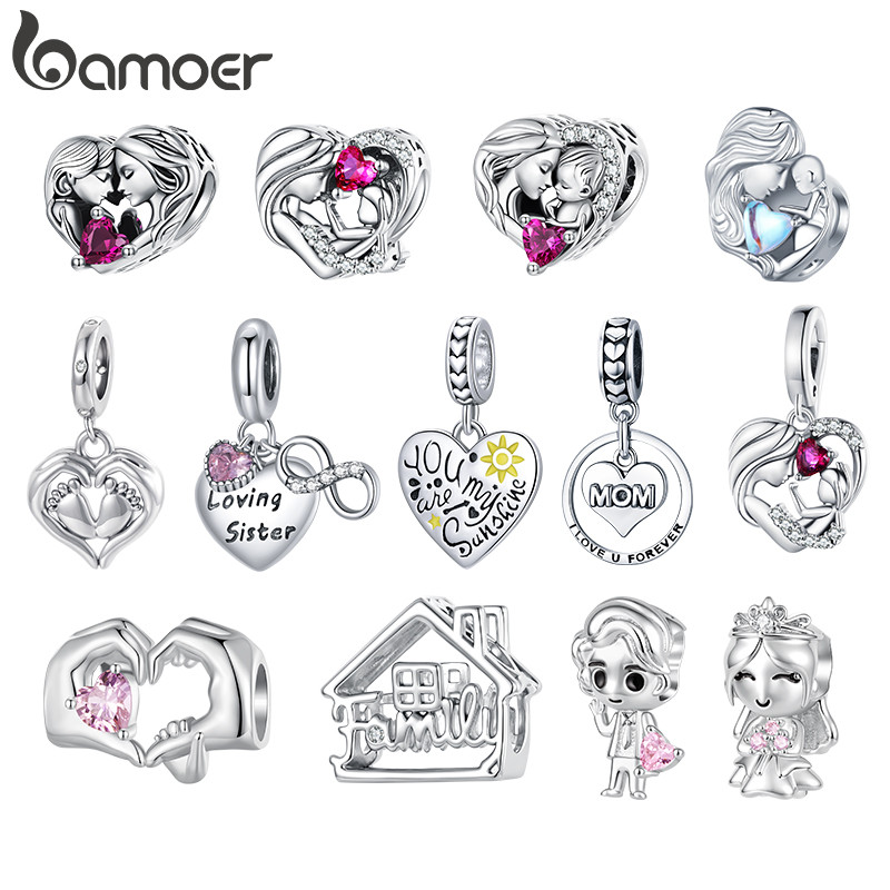 Amuletos De Família E Amor Bamoer-Contas De Amigo De Casal De Mãe , Pai , Para Pulseira DIY , Joia Emocional , Presente