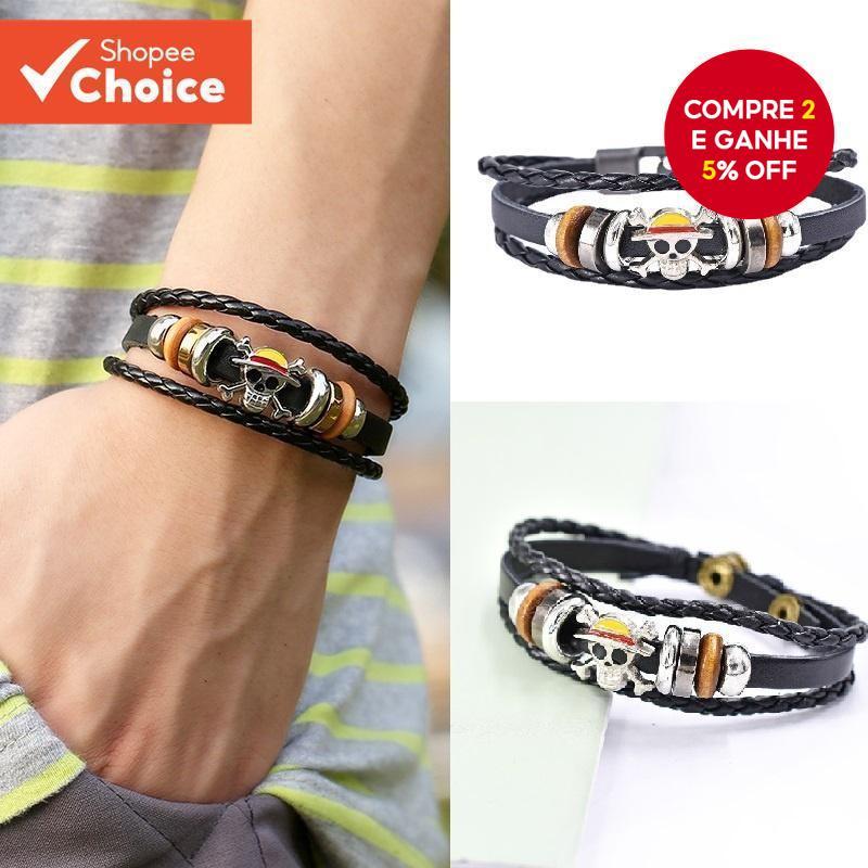 Pulseira Masculina Elegante Em Camadas De Caveira De Couro Para Acessórios De Joias Da Moda 20 Cm