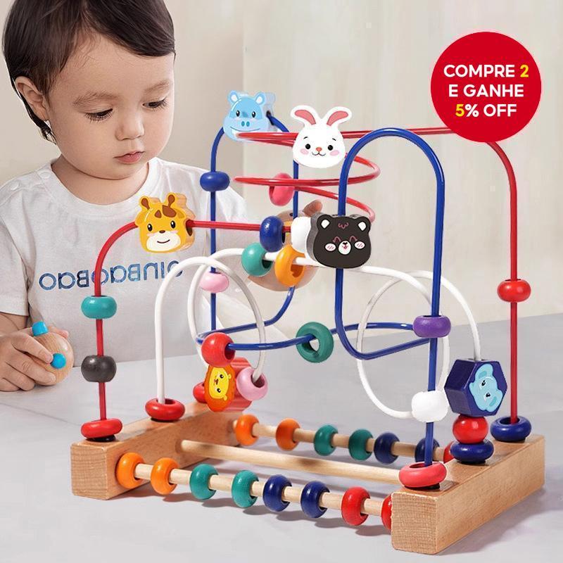 Brinquedo De Labirinto De Contas De Madeira Animal Com Quebra-Cabeça Sensorial Montessori De 3 Fios Para Crianças E Pres