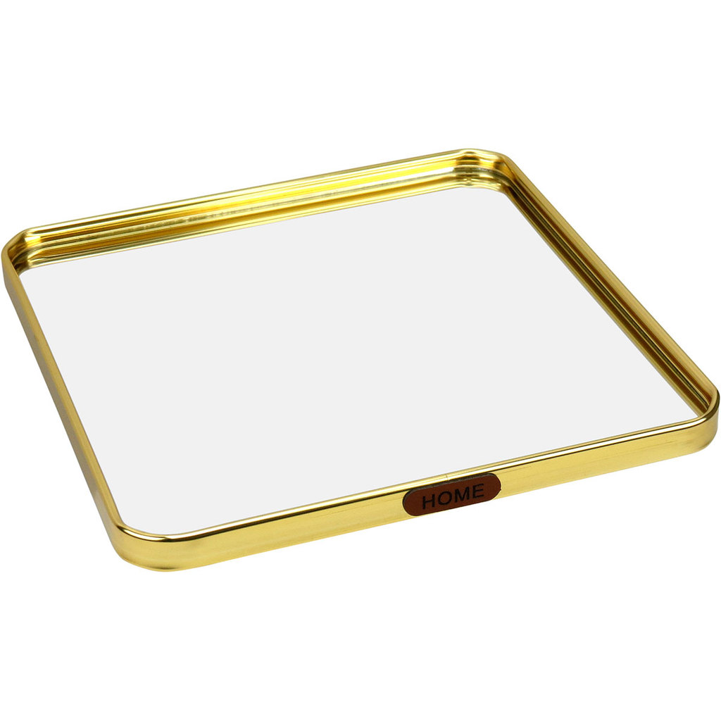 BANDEJA DECORATIVA PARA SERVIR QUADRADA HOME&CO COM ESPELHO METAL 1x25x25cm DOURADO