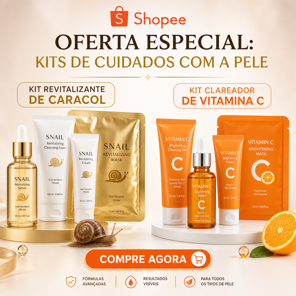 Kit Skincare Premium Vitamina C Antioxidante Caracol Ouro Hidratante Clareador Presente
