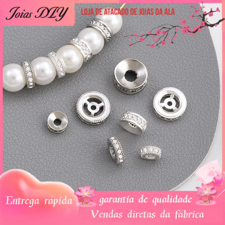 Retenção de cor banhado a prata branco ouro zircão espaçador brilhante prata roda espaçador artesanal DIY frisado espaça