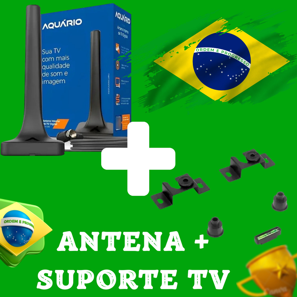 Kit Copa do Mundo Antena Digital Interna SINAL HD 4K + Suporte TV 100KG ATÉ 80 POL