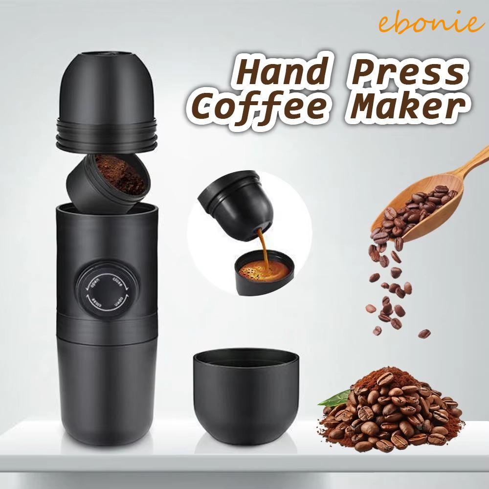 Cafeteira EBONIE Espresso , Café De Viagem Com Prensa Manual De 140ml | Mini Cápsula Preta Camping