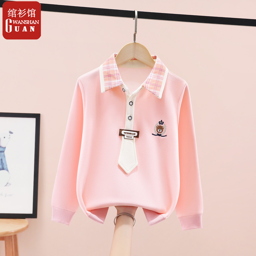 Meninas moletom 2026 primavera novo estilo meninas de manga comprida moda grande crianças lapela camiseta camisa de fund