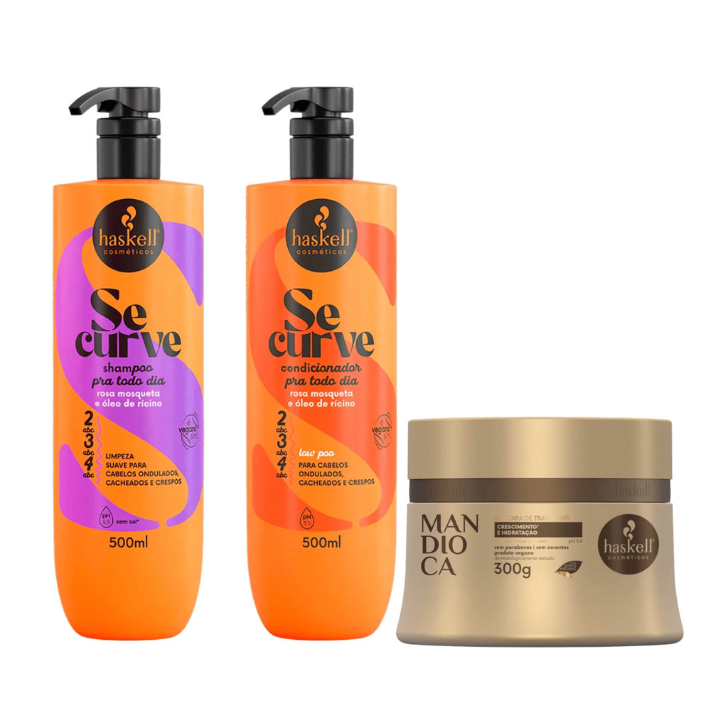 Kit Shampoo Condicionador Se curve Máscara Mandioca - Haskell
