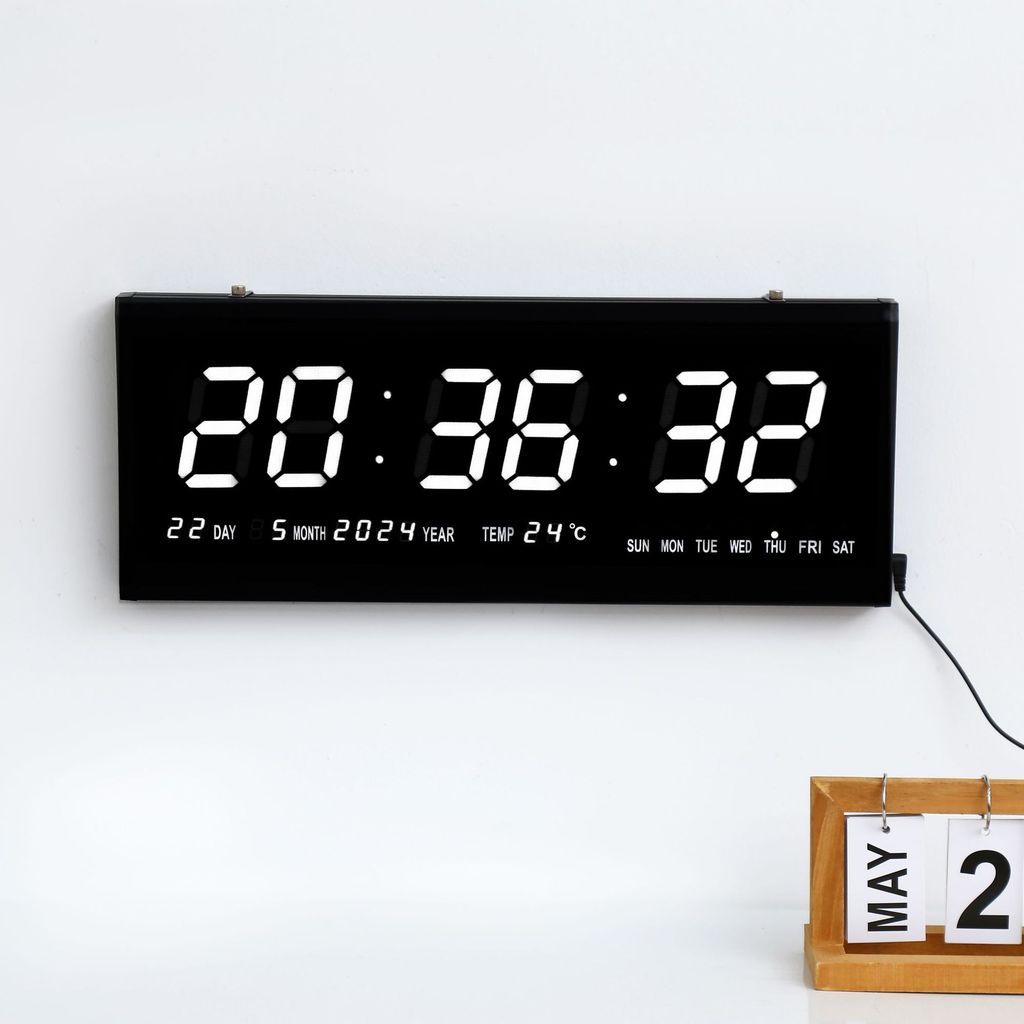 Relógio de Parede Digital LED 4819 com Calendário Perpétuo Inteligente, Montagem na Parede, com Temperatura, Multifuncio