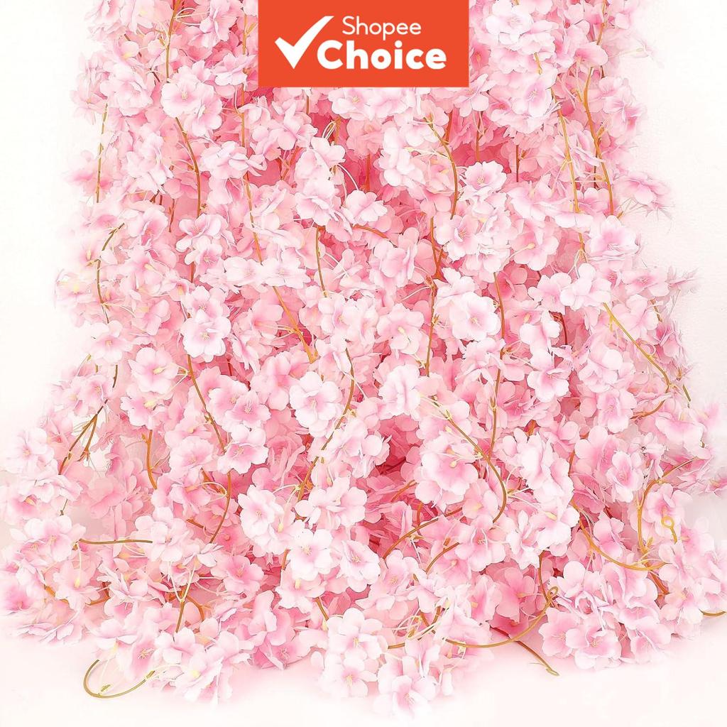 Kit 2 Guirlandas de Cerejeira Artificial, Vime de Seda Sakura Falsa para Arco de Casamento na Primavera, Parede de