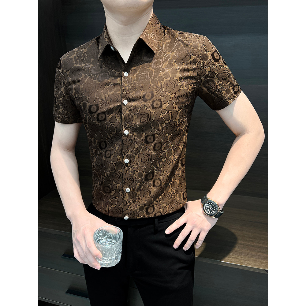 Bonito flor camisa masculina Floral de manga curta verão roupas masculinas 2026 novo estilo roupas de verão High-End cam