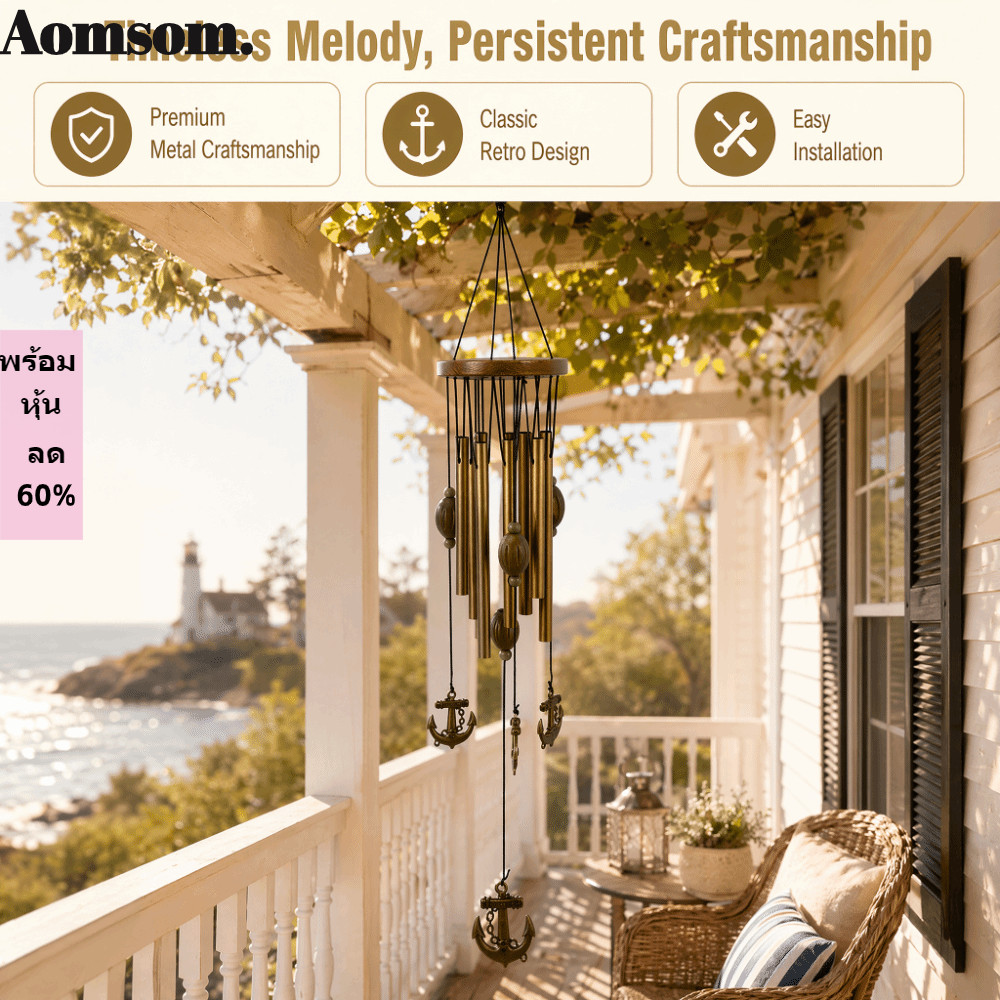 Carrilhão De Vento De Metal Vintage AOMSOM , Montagem Suspensa De Âncora , Decoração , Sino , Ornamento De Suspensão Diá