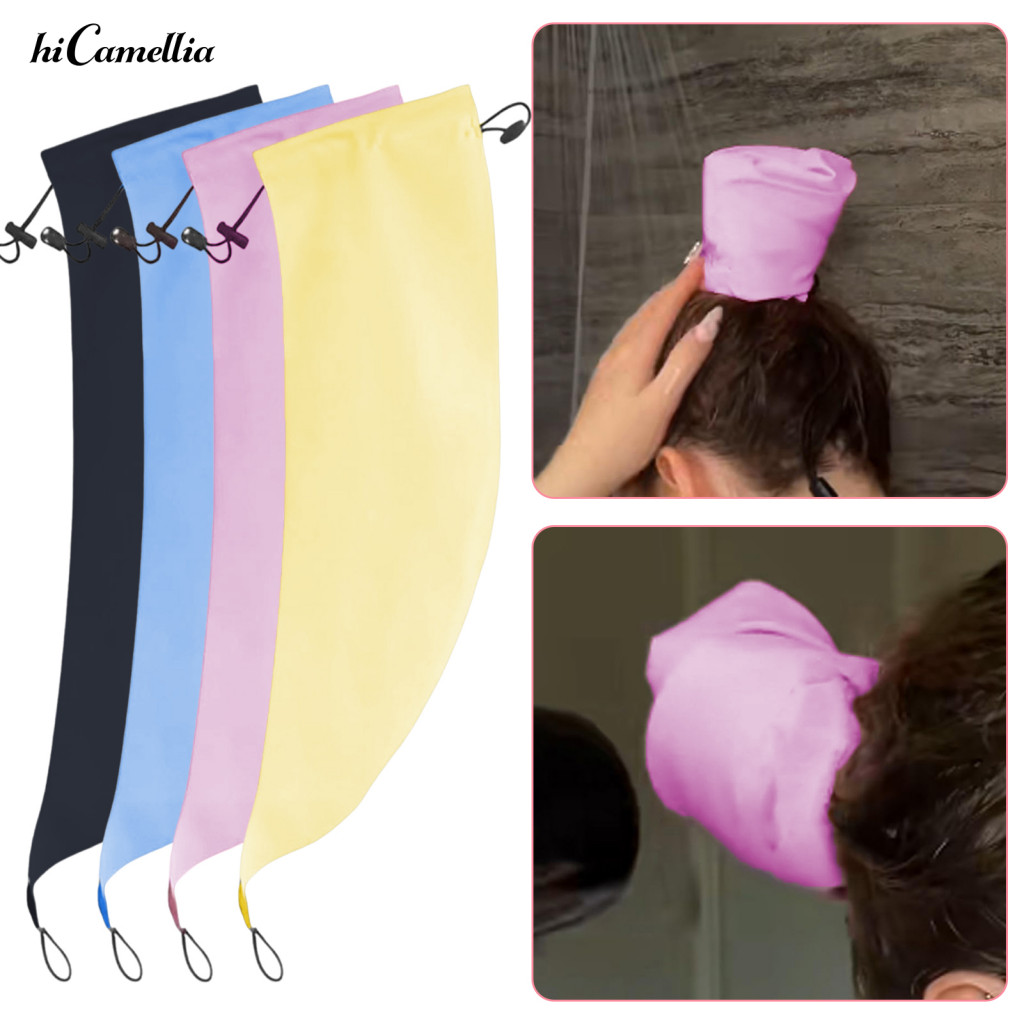 Reduce Shampoo Usage Ponytail Bathing Hat Waterproof Shower Cap for Long Hair – Reusable with Sleeve Perfect for Washi