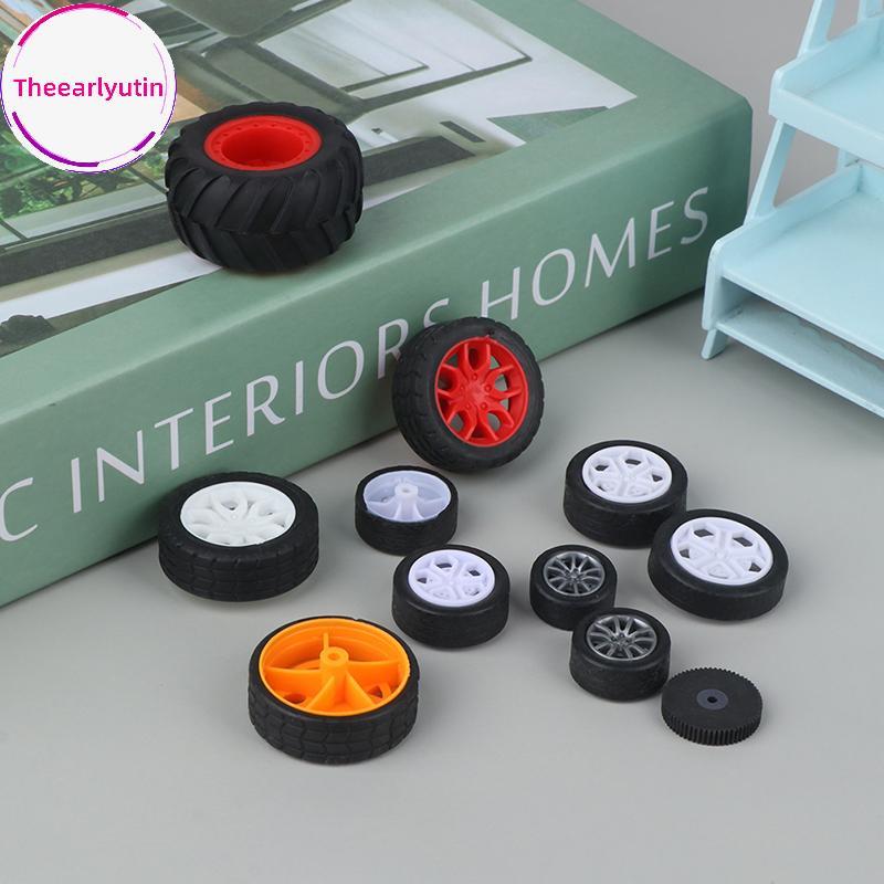 theearlyutin 10 Pcs PC Roda De Brinquedo Pneus De Aro De Borracha DIY Mini Tecnologia 4WD Coloridos Furo Diâmetro 2mm 2.