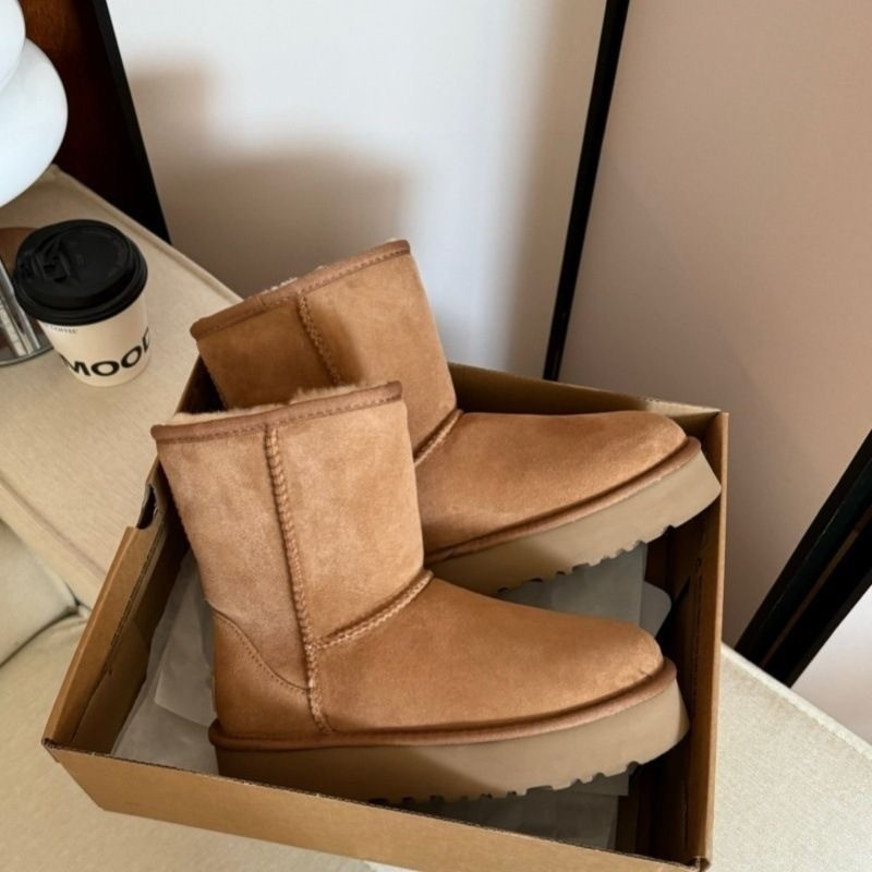 Botas de Inverno Clássicas Femininas de Plataforma, Cano Médio, Forradas com Pelo Quente, Antiderrapantes, Calçado Casua