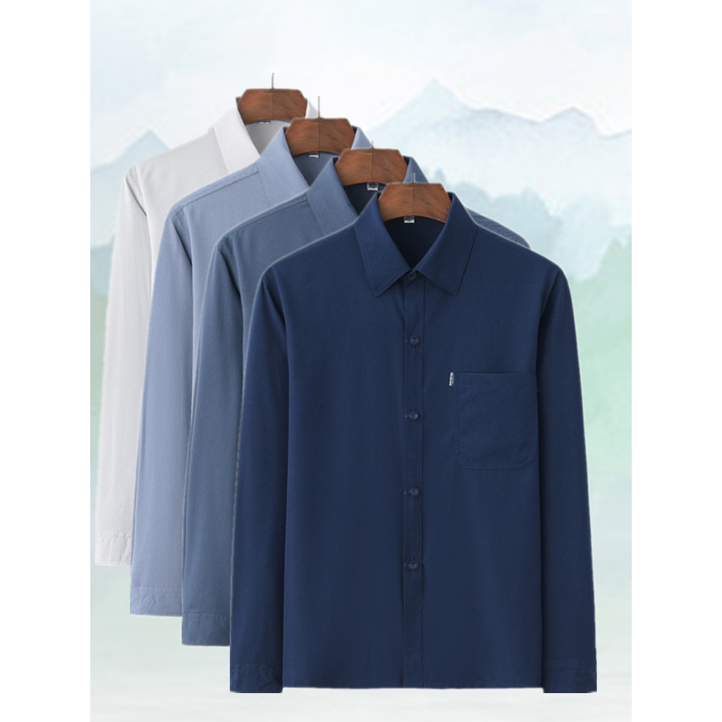 Primavera verão meia-idade idosos camisa masculina de manga comprida pai Wear 60-70-80 anos de idade solto Casual topo v