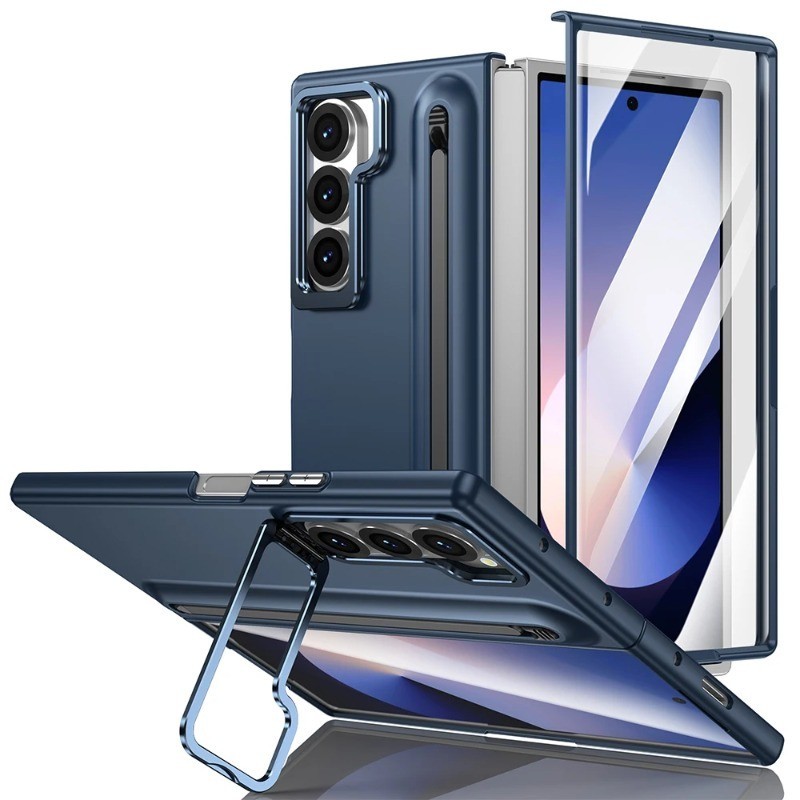 Capa com Suporte de Lente Metálica para Samsung Galaxy Z Fold 7 Z Fold 6 Z Fold 5 Z Fold 4 Z Fold 3 com Slot para S Pen