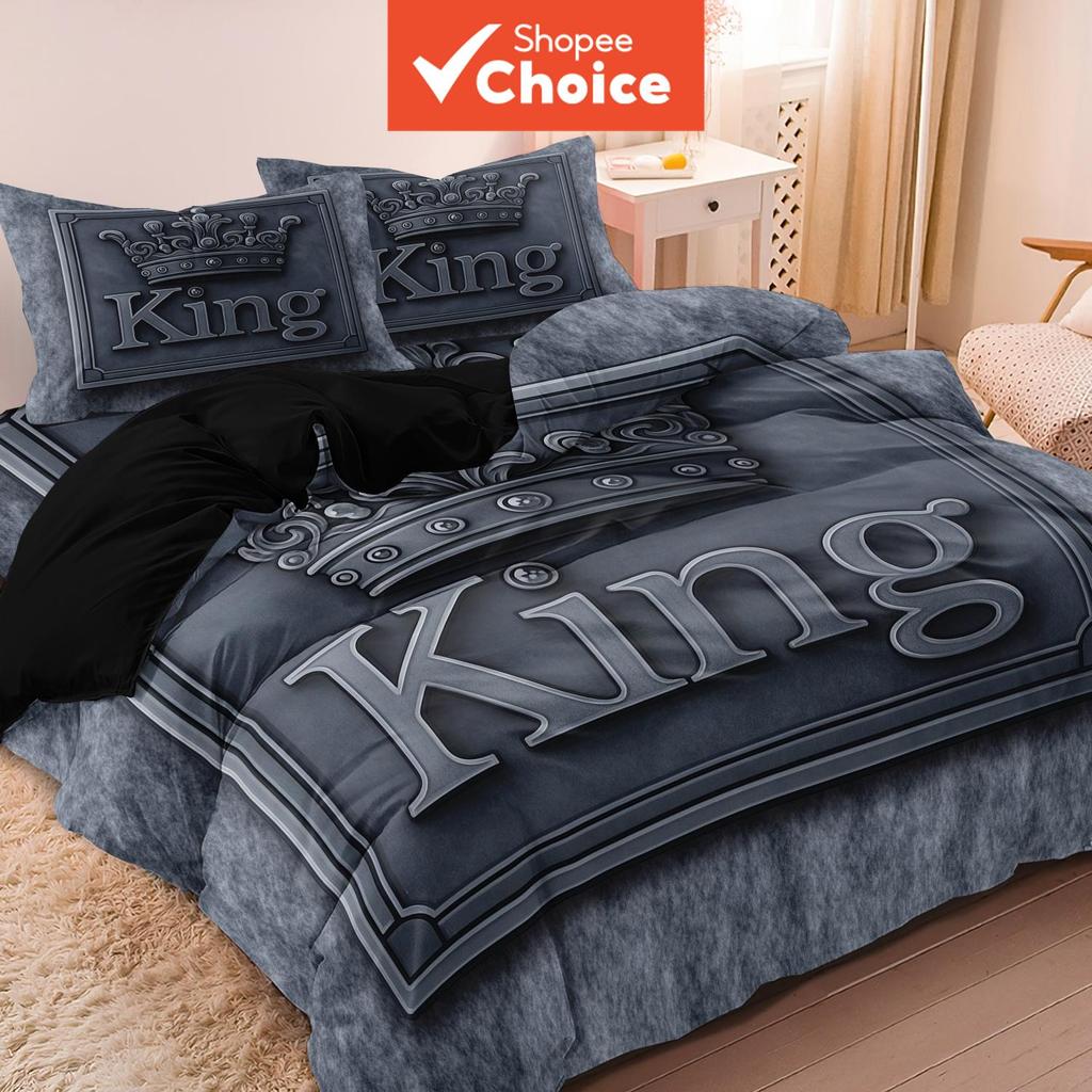 Conjunto De Cama Luxuoso King Crown 3 Unidades-Capa De Edredom Vintage Cinza – Edredão Macia E Respirável Com Fronhas De