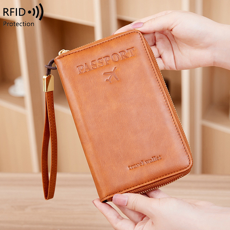 Nova bolsa de passaporte RFID anti-leitura, porta-documentos com zíper, carteira de viagem multifuncional TS5L