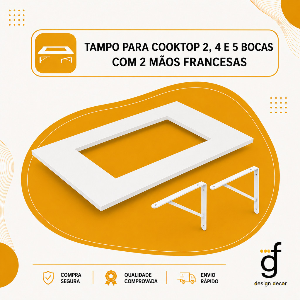 Imagem Tampo para cooktop 4, 5 E 2  bocas, TODOS OS TAMANHOS com 2un mão francesa para cozinha.