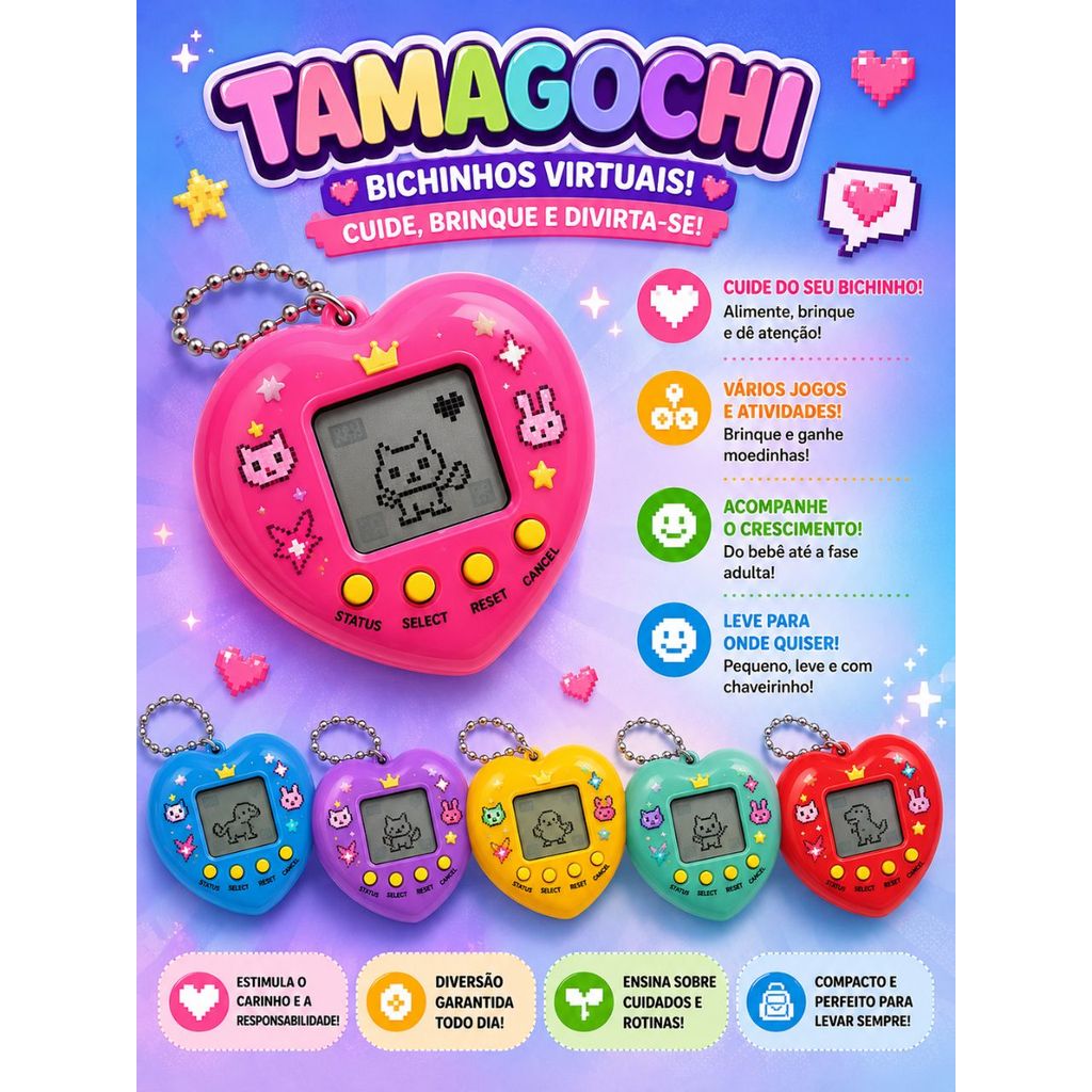 Bichinho Virtual Tamagochi Brinquedo Interativo Com Cordão