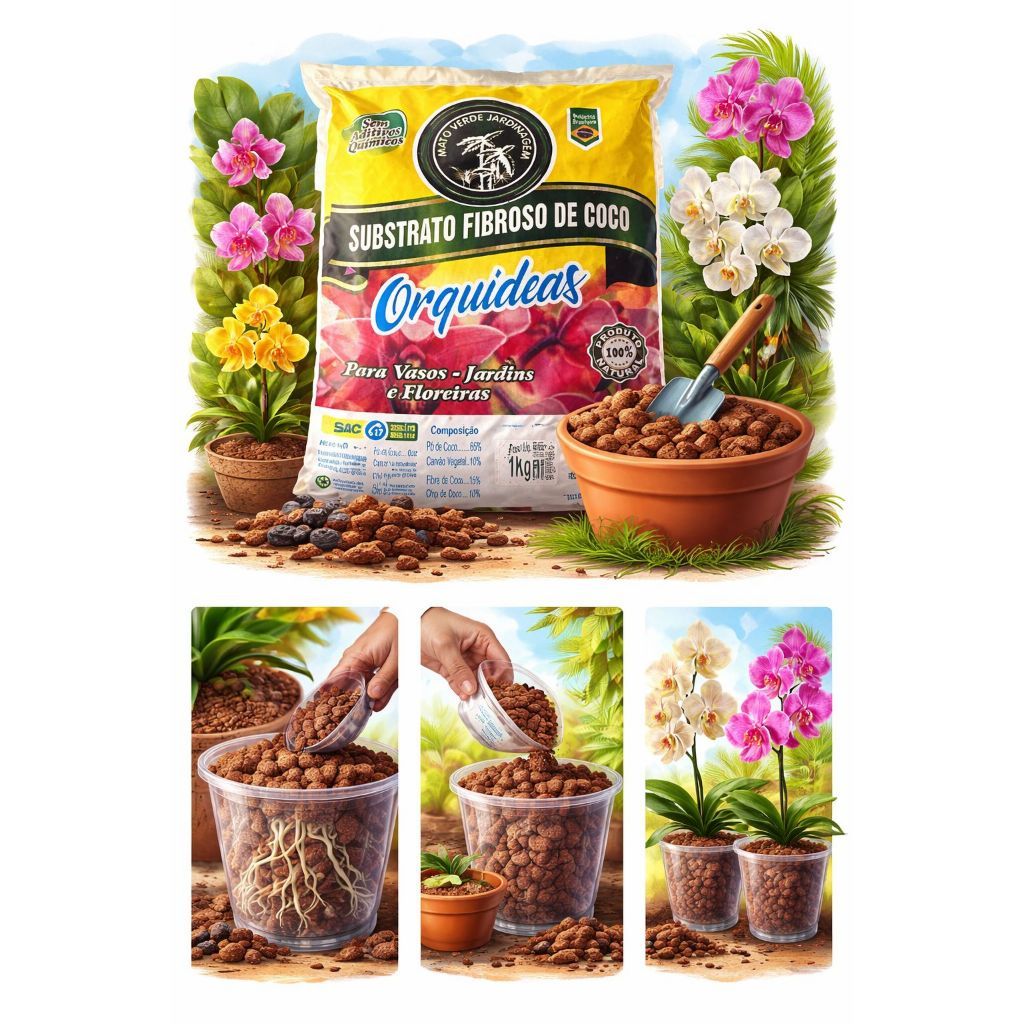 SUBSTRATO FIBRA DE COCO ORQUÍDEAS  KIT COM 2 UNIDADES DE 1 KG