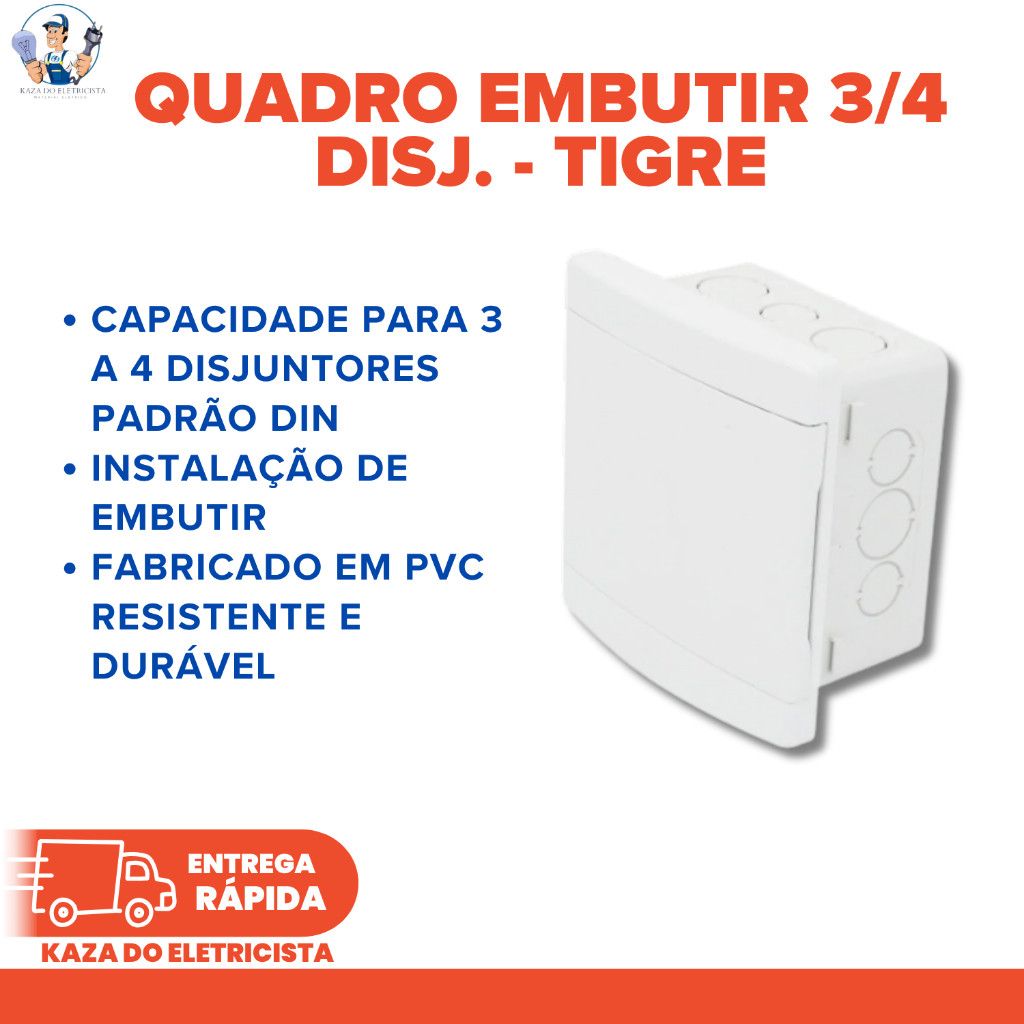 Quadro de Distribuição Embutir Tigre 3/4 Disjuntores Sem Barramento Branco – Caixa de Luz