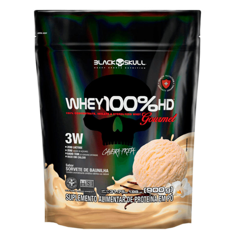 Whey 100% HD Gourmet 3W Black Skull Sabor Sorvete de Baunilha Refil 900g