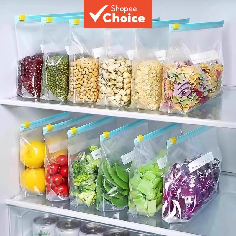 Sacos de Armazenamento de Alimentos com Fecho Zip, Sacos Grossos para Congelador de Geladeira, Micro-ondas,