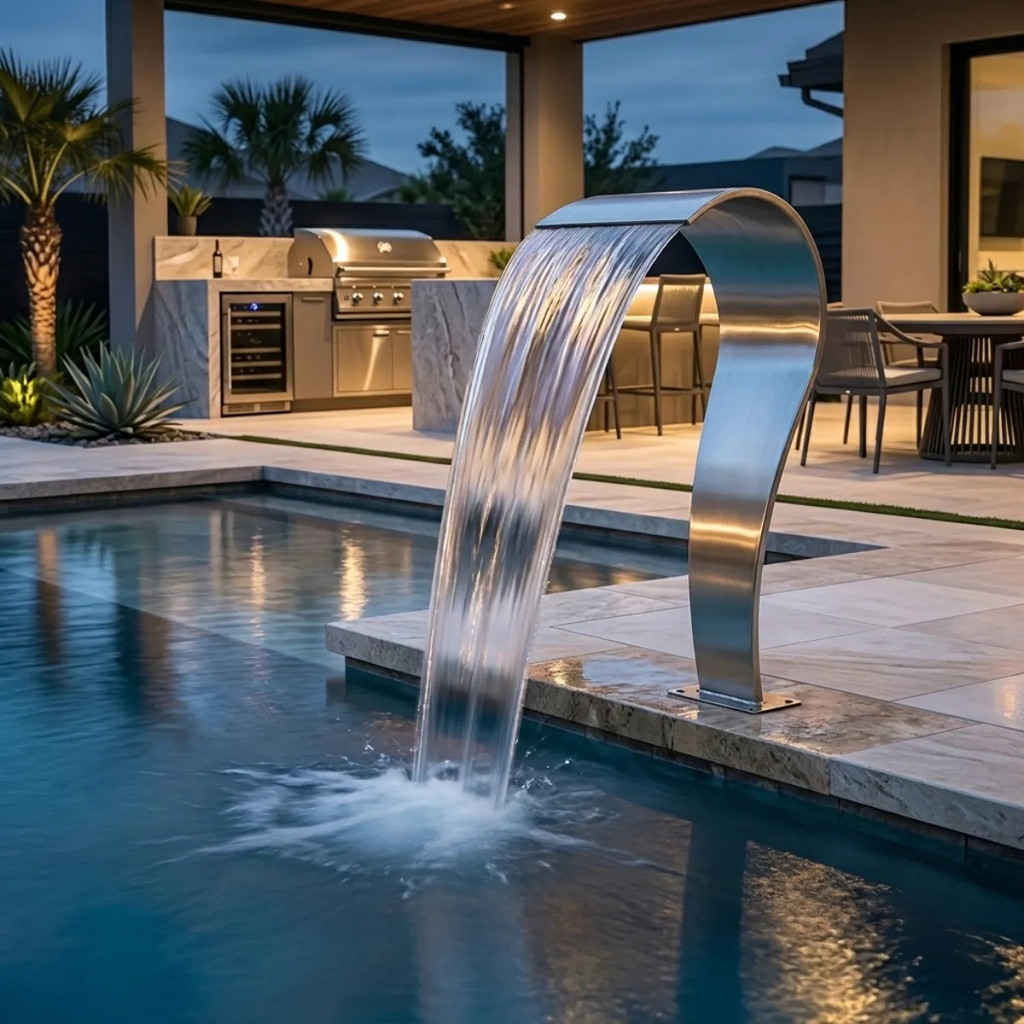 Cascata Chafariz Piscina Inox Naja Grande 100x50cm