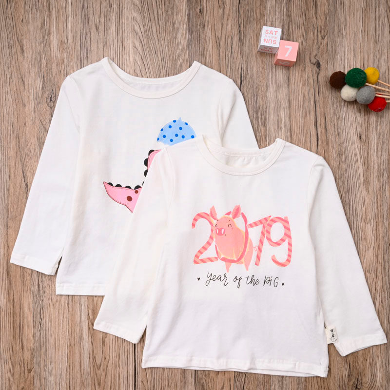 Casa única primavera outono crianças puro algodão manga comprida camiseta bebê bonito dos desenhos animados em torno do 