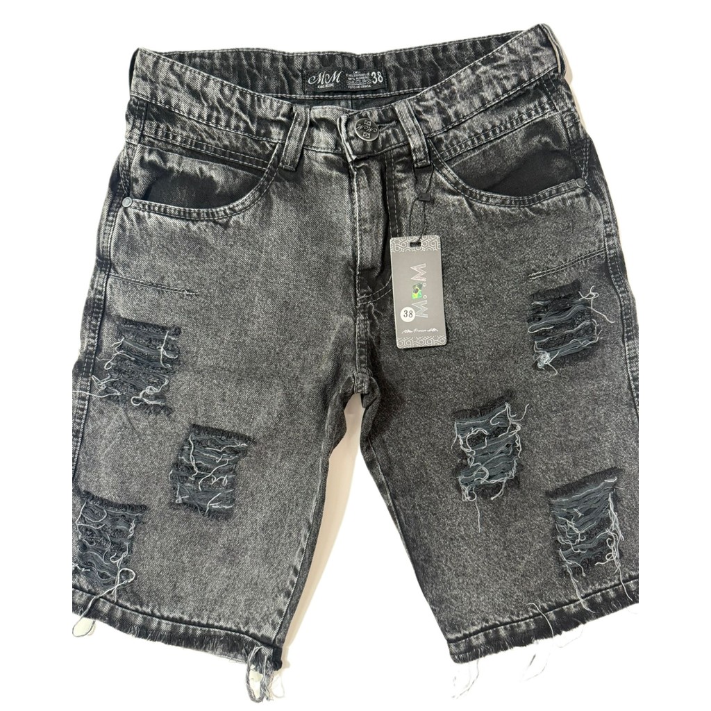 Bermuda jeans jogador marmorizada Shorts Jeans Masculina Rasgada Destroyed  Tendência Linha Premium s/elastano manchada
