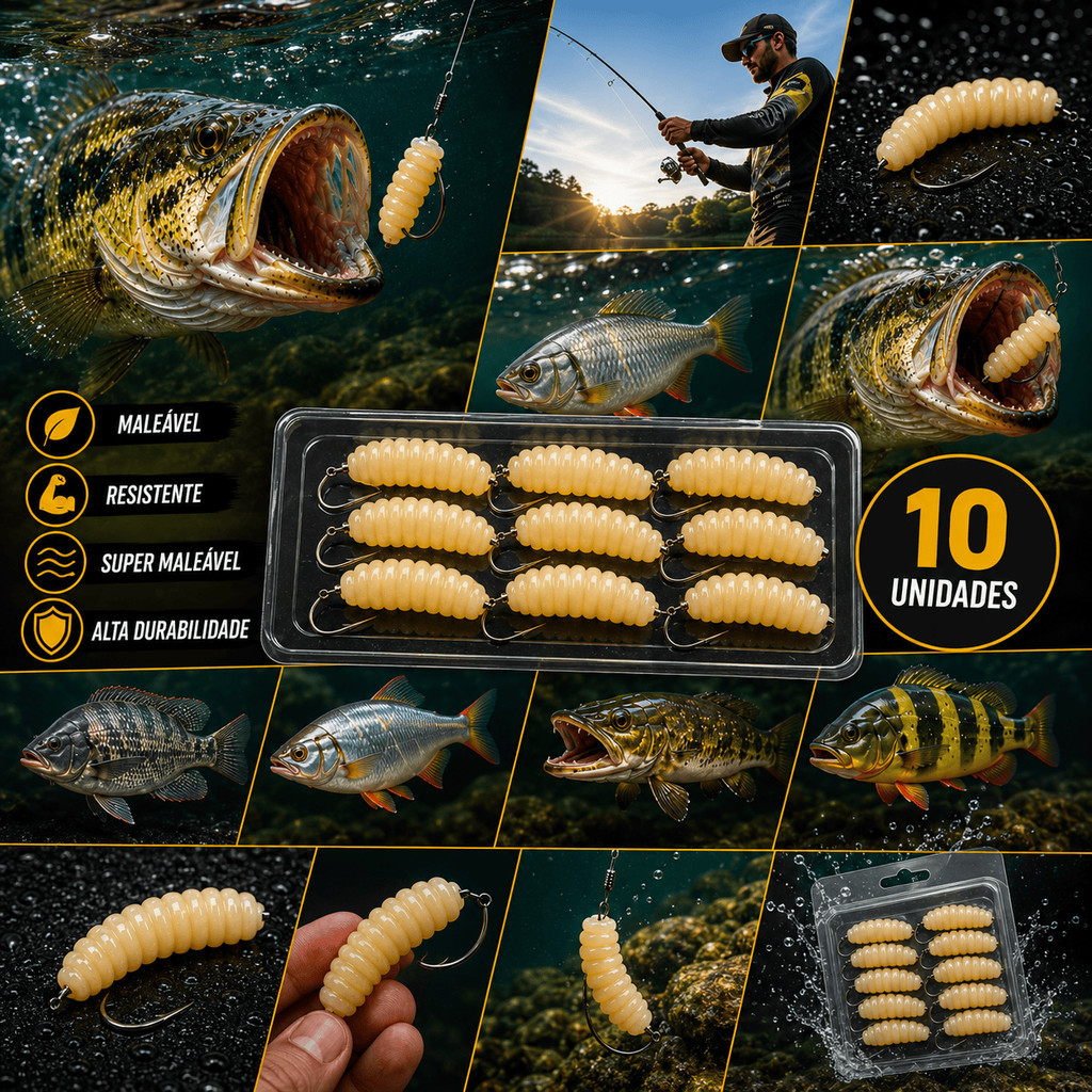 Isca Artificial Larva Berne Silicone Realista Para Pesca