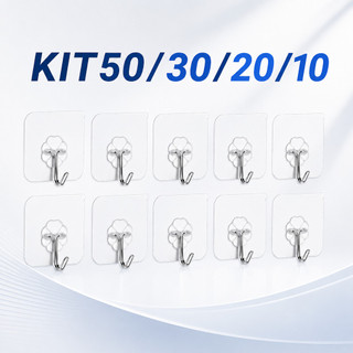 Kit 50/30/20/10 Ganchos Adesivos Parede Multi Funcional Autocolante Casa Cozinha Quarto Banheiro Organizado Transparente