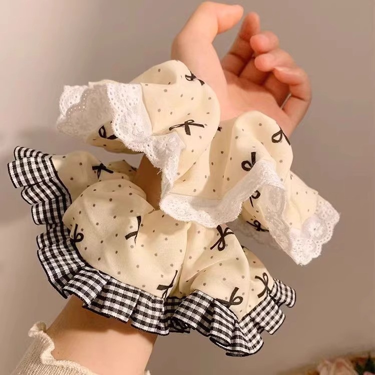 Doce bolinhas arco nó Scrunchy anel de cabelo menina coração laço corda de cabelo bola cabeça baixo rabo de cavalo cabeç