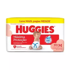 Fralda Descartável Infantil Huggies Máxima Proteção M Pacote 104 Unidades Leve Mais Pague Menos