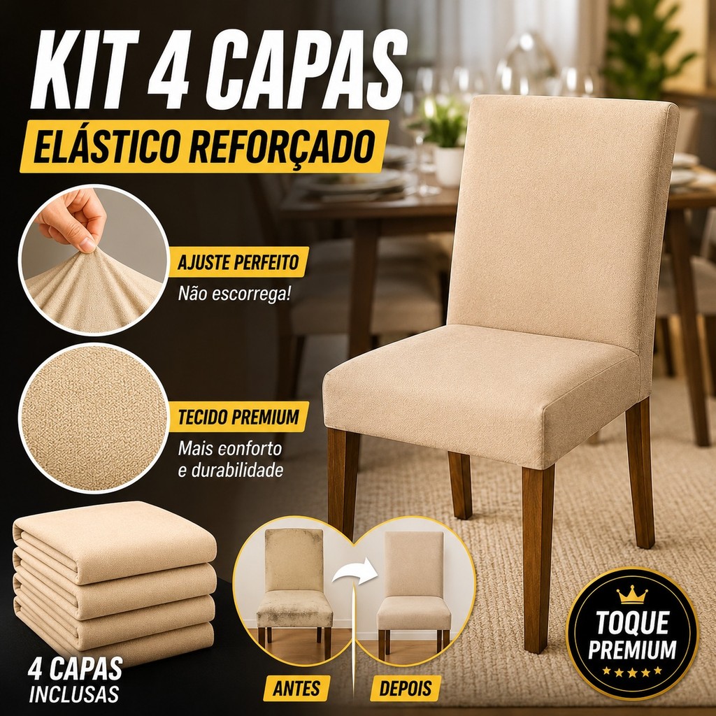 kit 4 capas para cadeira ajuste perfeito lavavel