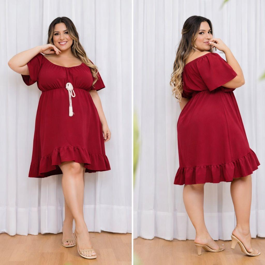 Vestido em Crepe Twill com Ajuste e Laço Barbante Plus Size