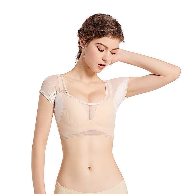Protetores de suor para axilas, colete feminino absorvente de suor e desodorizante, formato de camiseta, protetores reut