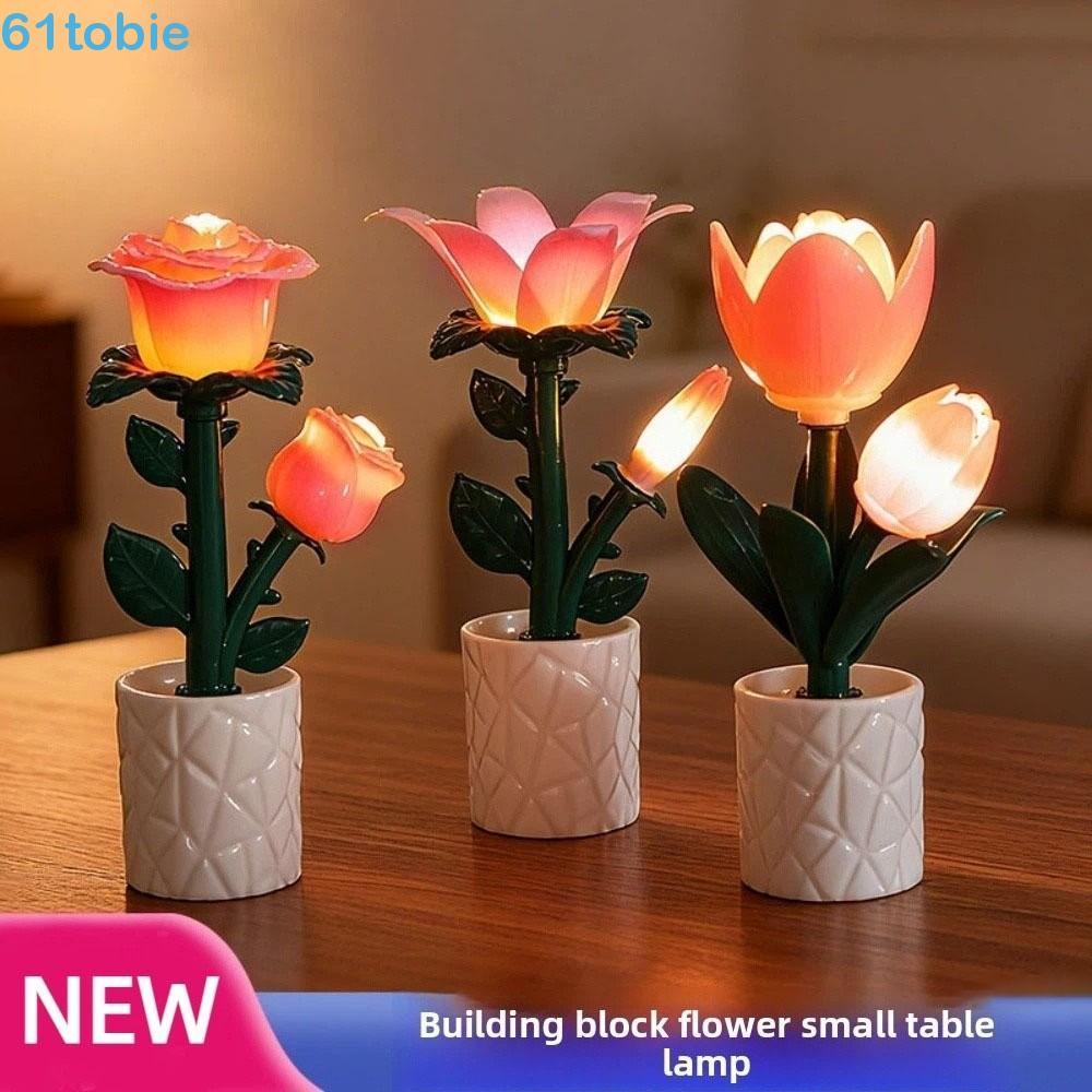 TOBIE Flor Candeeiro De Mesa , Tulipa Rosa/Azure Orquídea Ornamento , Decoração Atmosfera Luz Noturna