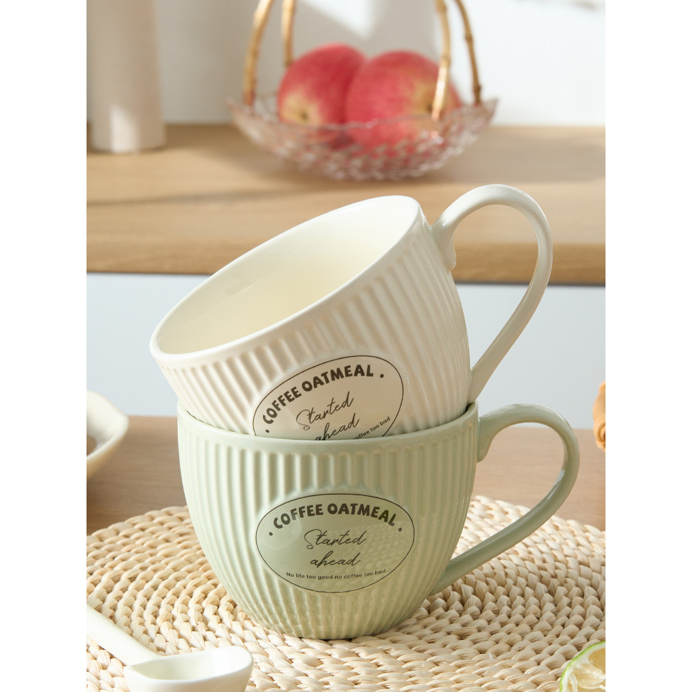 Caneca grande capacidade de alto valor alça cerâmica copo bonito copo de água doméstico aveia café da manhã tigela de le